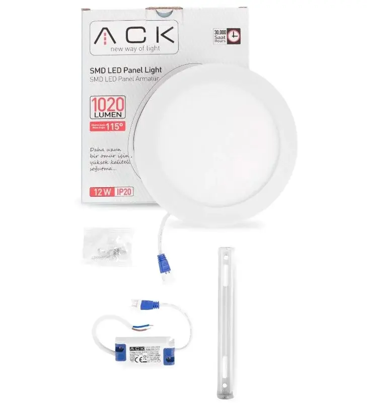 ACK 12W Beyaz 4000K Sıva Üstü Yuvarlak Led Panel AP03-01210