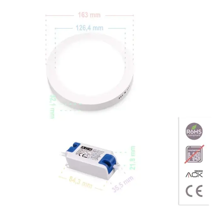 ACK 18W Beyaz 4000K Sıva Üstü Yuvarlak Led Panel AP03-01810