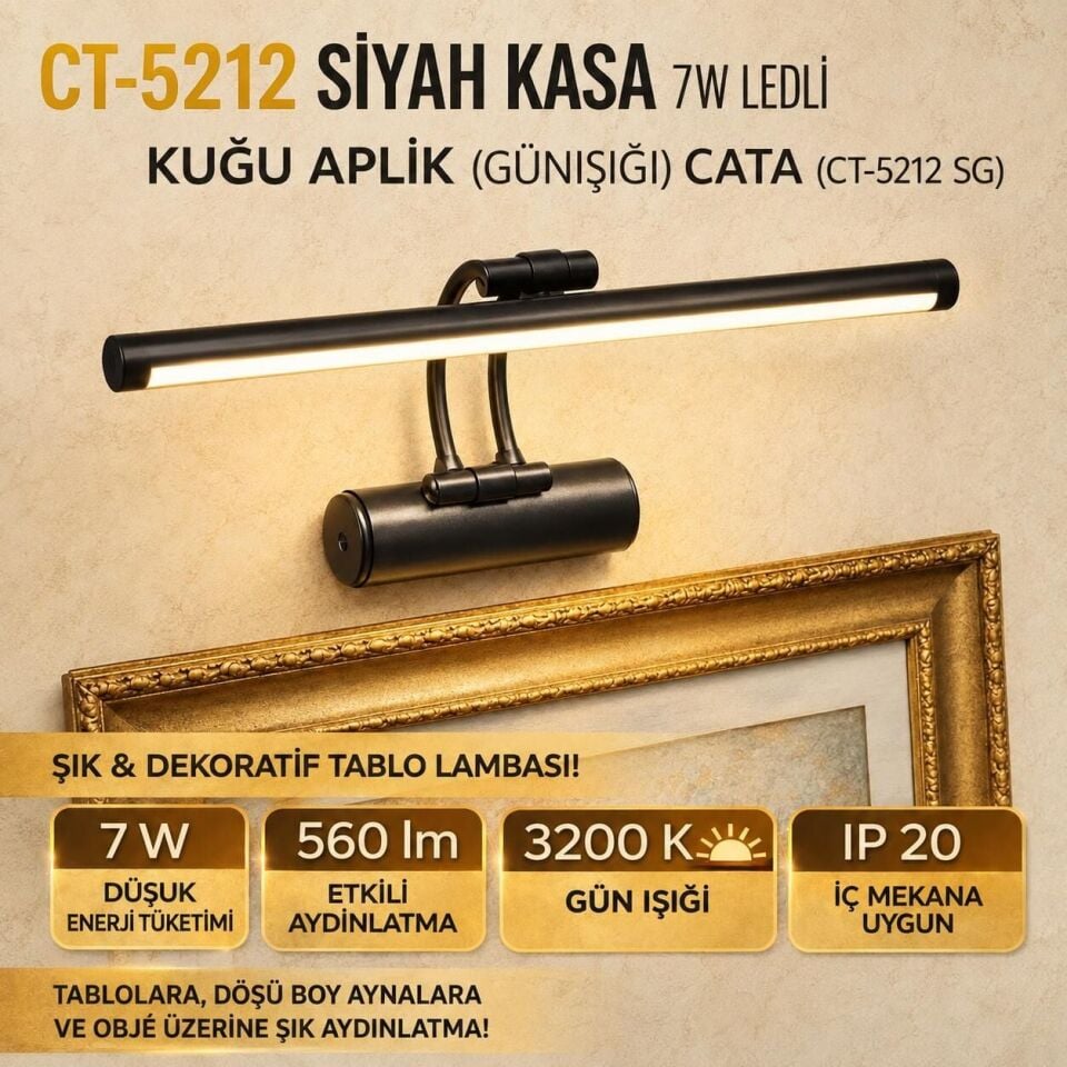 Cata Kugu Resim Banyo Aplik Siyah Kasa Beyaz Isik