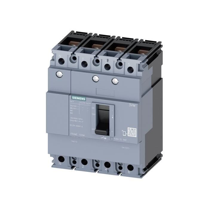 Siemens Sentron 3Vm Kompakt Tip Termik Manyetik Güç Şalteri; 3Vm1; 36Ka; 100A; Sabit Termik; Sabit Manyetik; 4 Kutuplu 3VM1010-4ED42-0AA0