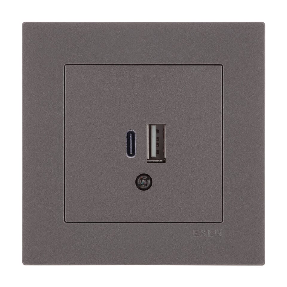 Exen Karell Mocha 2X Usb Sarj Prizi Type-C + Type-A Komple Takim