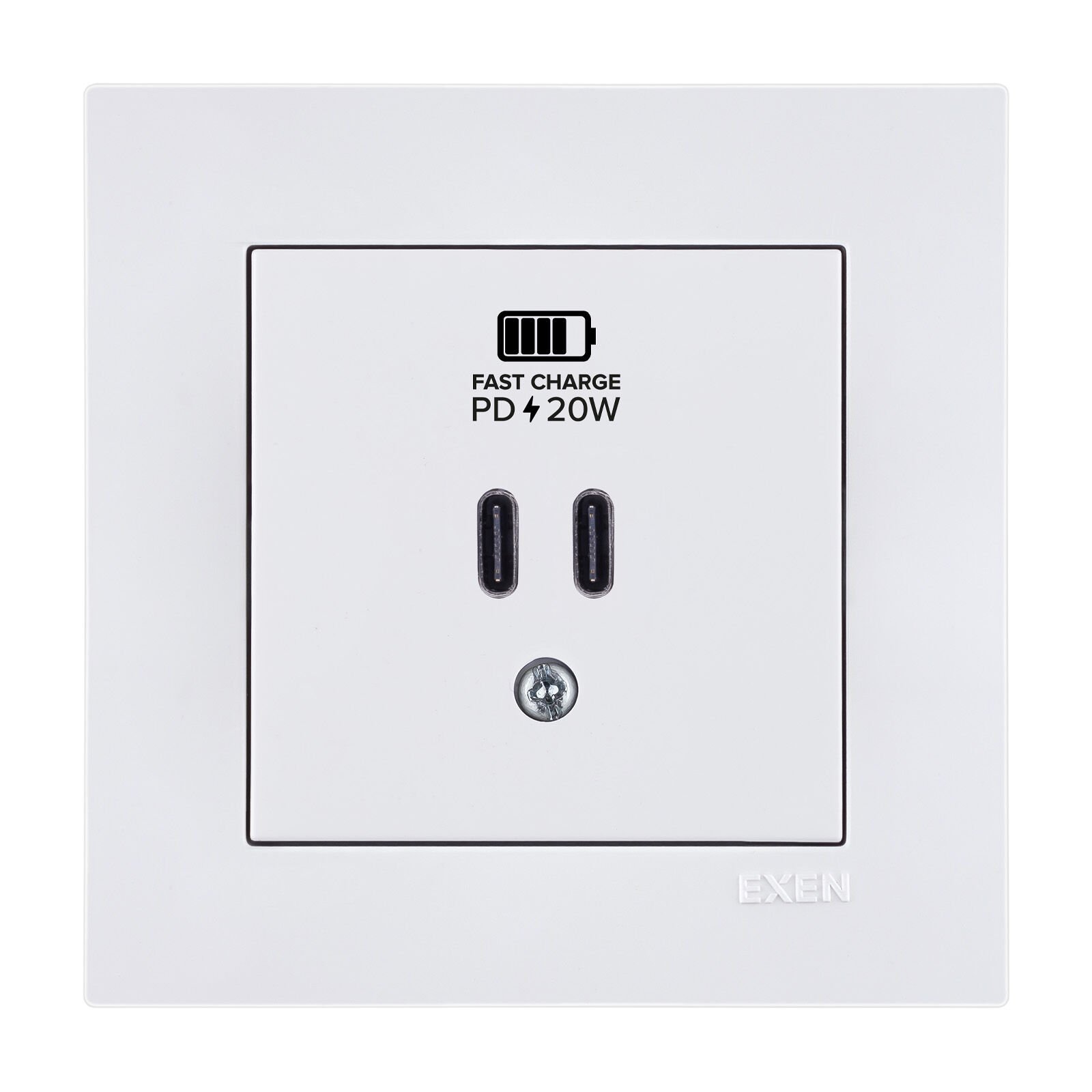 Exen Karell Beyaz 2X Usb Sarj Prizi Type-C Komple Takim