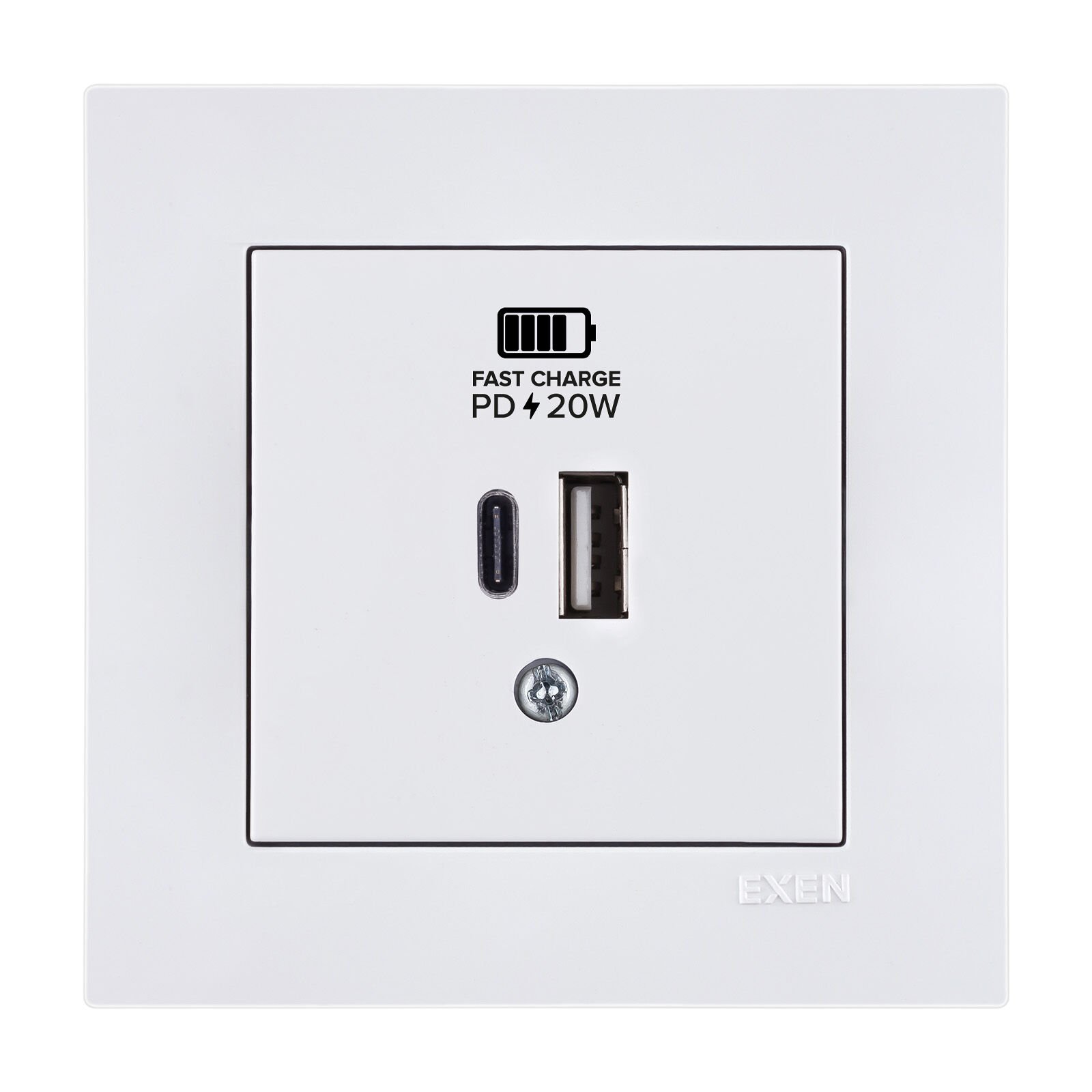 Exen Karell Beyaz 2X Usb Sarj Prizi Type-C + Type-A Komple Takim