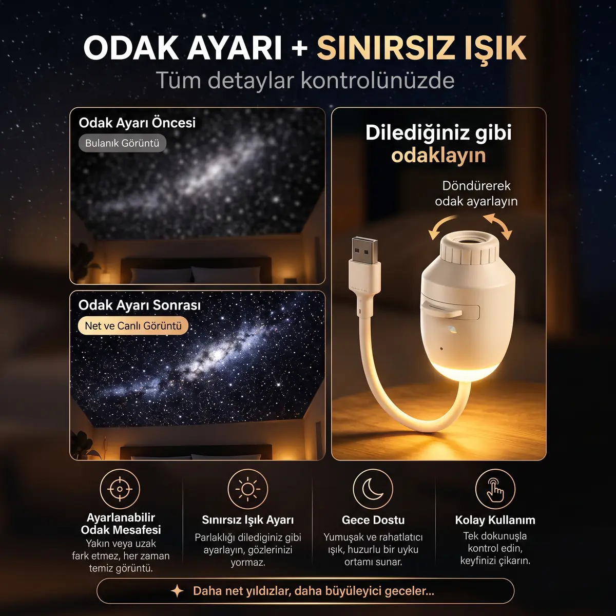 Yıldızlı Galaxy projektör Gökyüzü Gece Lambası