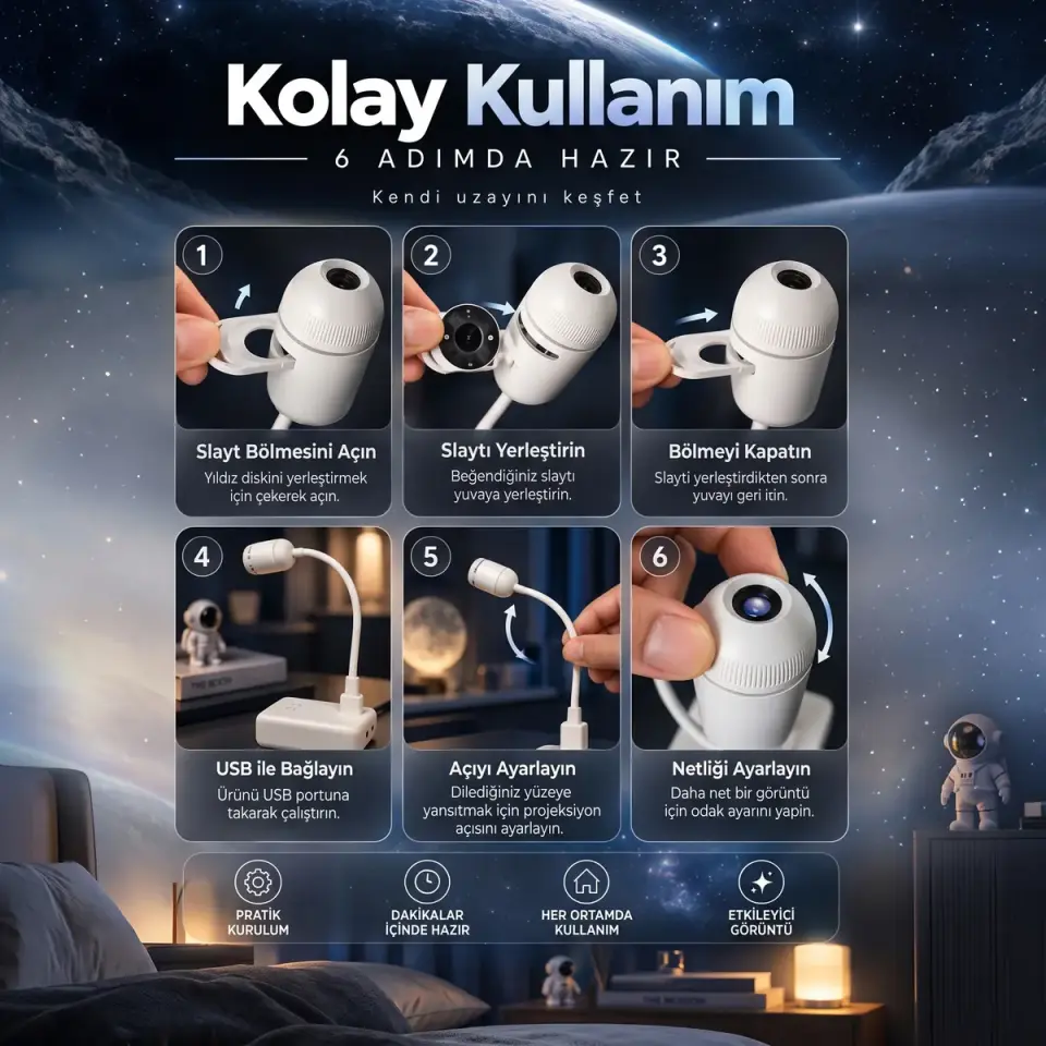 Yıldızlı Galaxy projektör Gökyüzü Gece Lambası