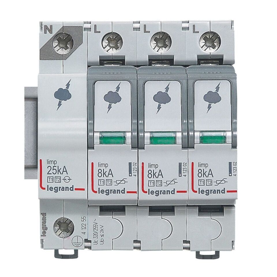 Legrand  Ana dağıtım panosu için parafudr Tip1 - Tip 2 veya B + C tipi 3K + N Up:1.3kV  LEG-412255