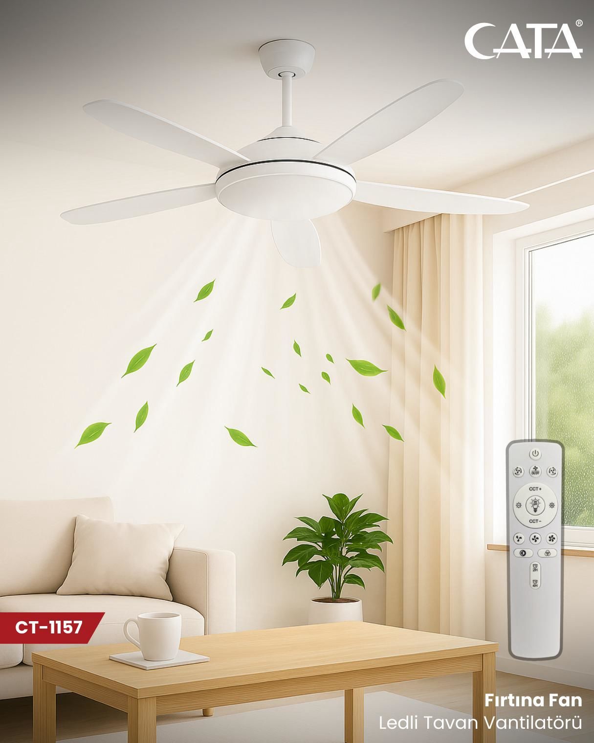 Cata Ct-1157 Fırtına Fan 122W Dimmerli Beyaz