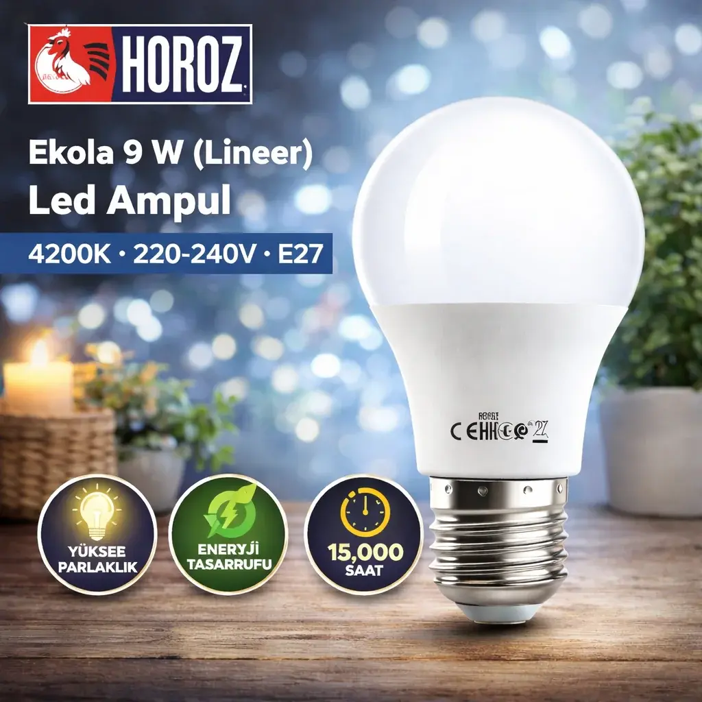 Horoz 001-006-2015 Ekola 15 W (Lineer) Led Ampul 2700K 220-240V E27