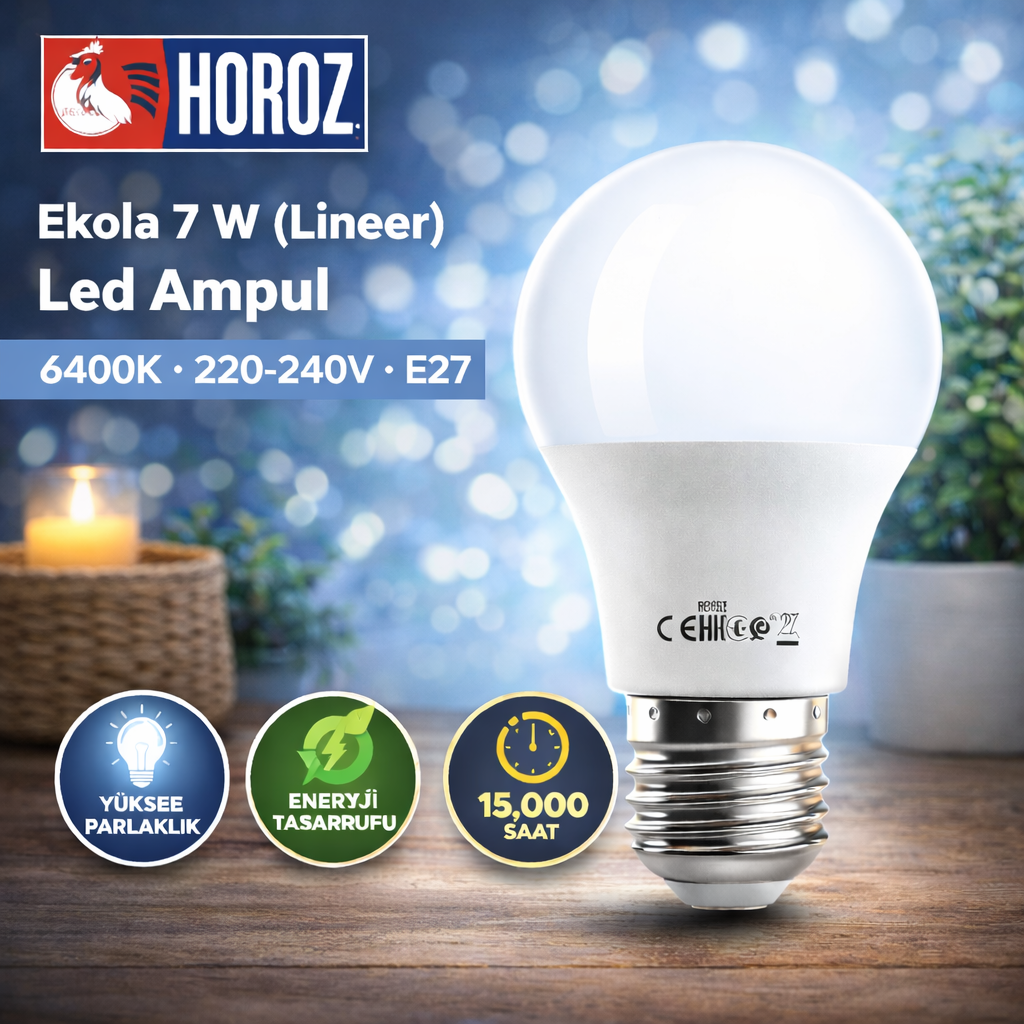 Horoz 001-006-2007 Ekola 7 W (Lineer) Led Ampul 6400K 220-240V E27