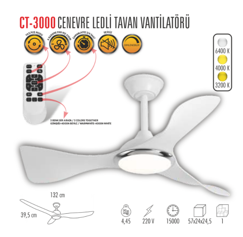 Cata Ct-3000 Cenevre Ledli Tavan Vantilatörü