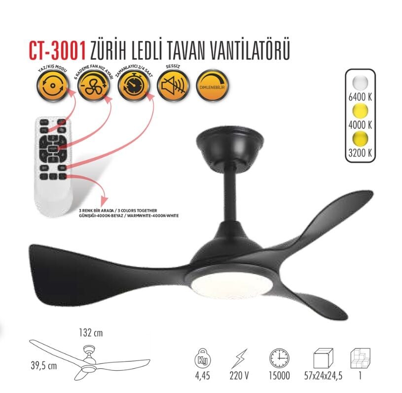 Cata Ct-3001 Zurih Ledli Tavan Vantilatörü