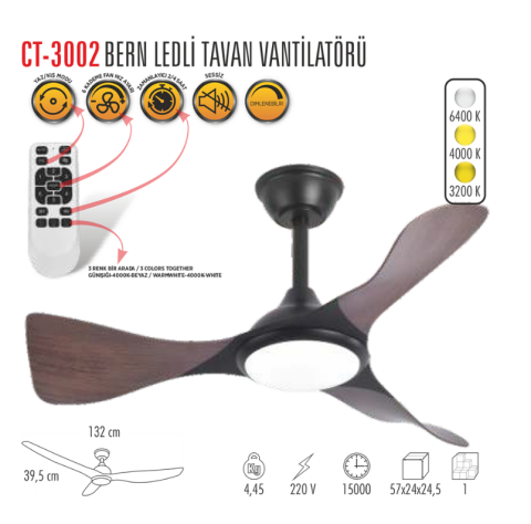 Cata Ct-3002 Bern  Ledli Tavan Vantilatörü