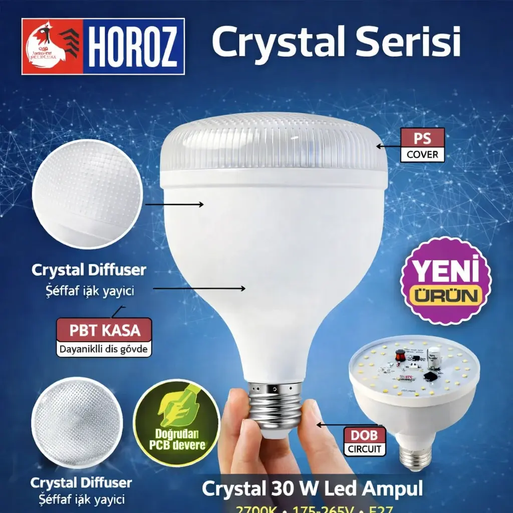 Horoz 001-016-1030 Crystal 30 W Led Ampul 2700K 175-265V E27