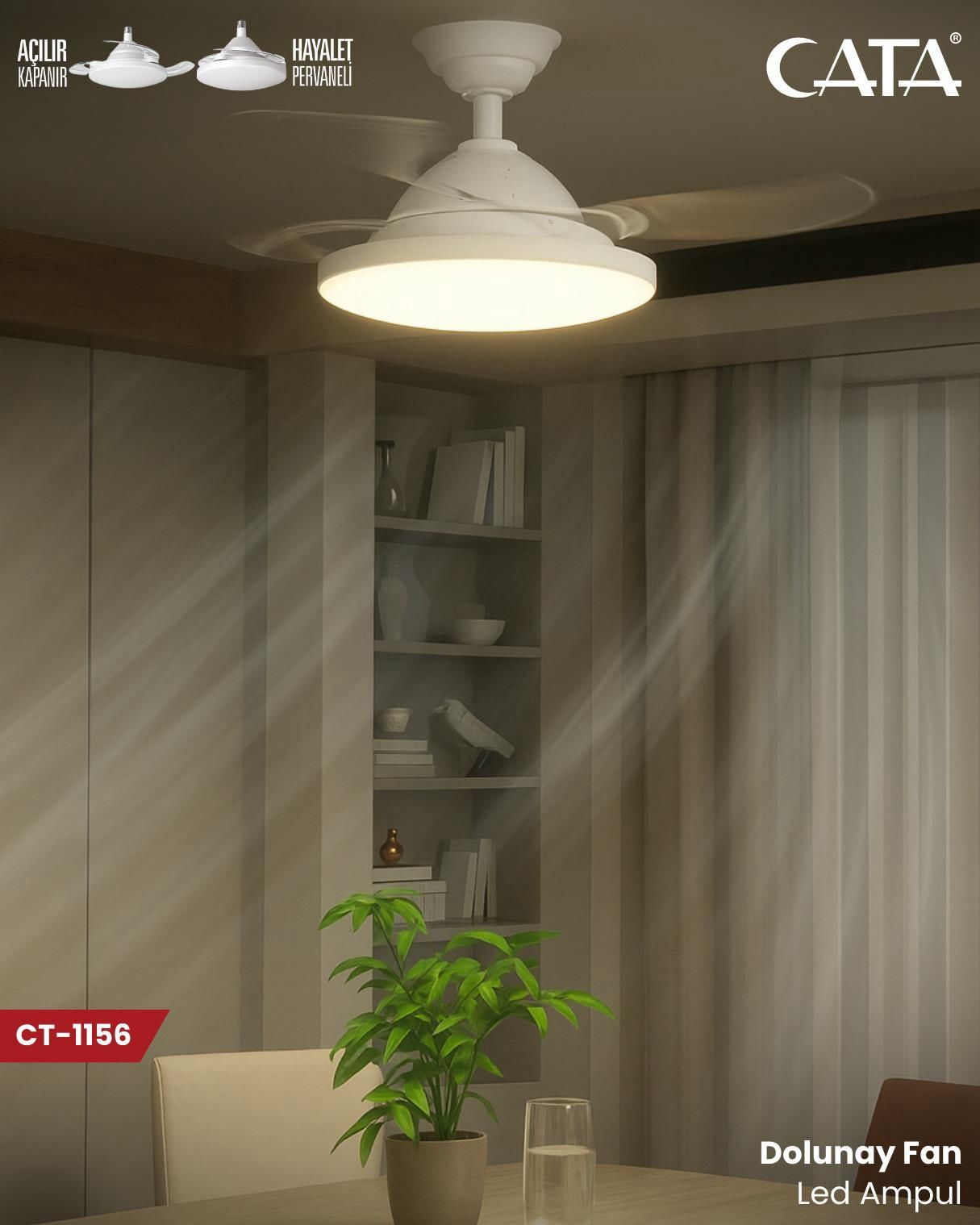 Cata Ct-1156 Dolunay Fan Led Ampul  Hayalet Pervaneli Beyaz