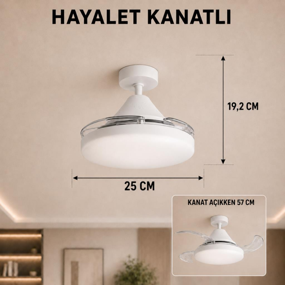 Cata Ct-1156 Dolunay Fan Led Ampul  Hayalet Pervaneli Beyaz