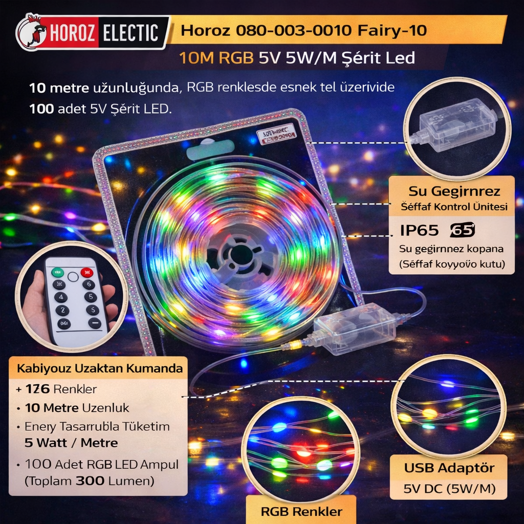 Horoz 080-003-0010 Fairy-10 10M Rgb 5V 5W/M Serit Led