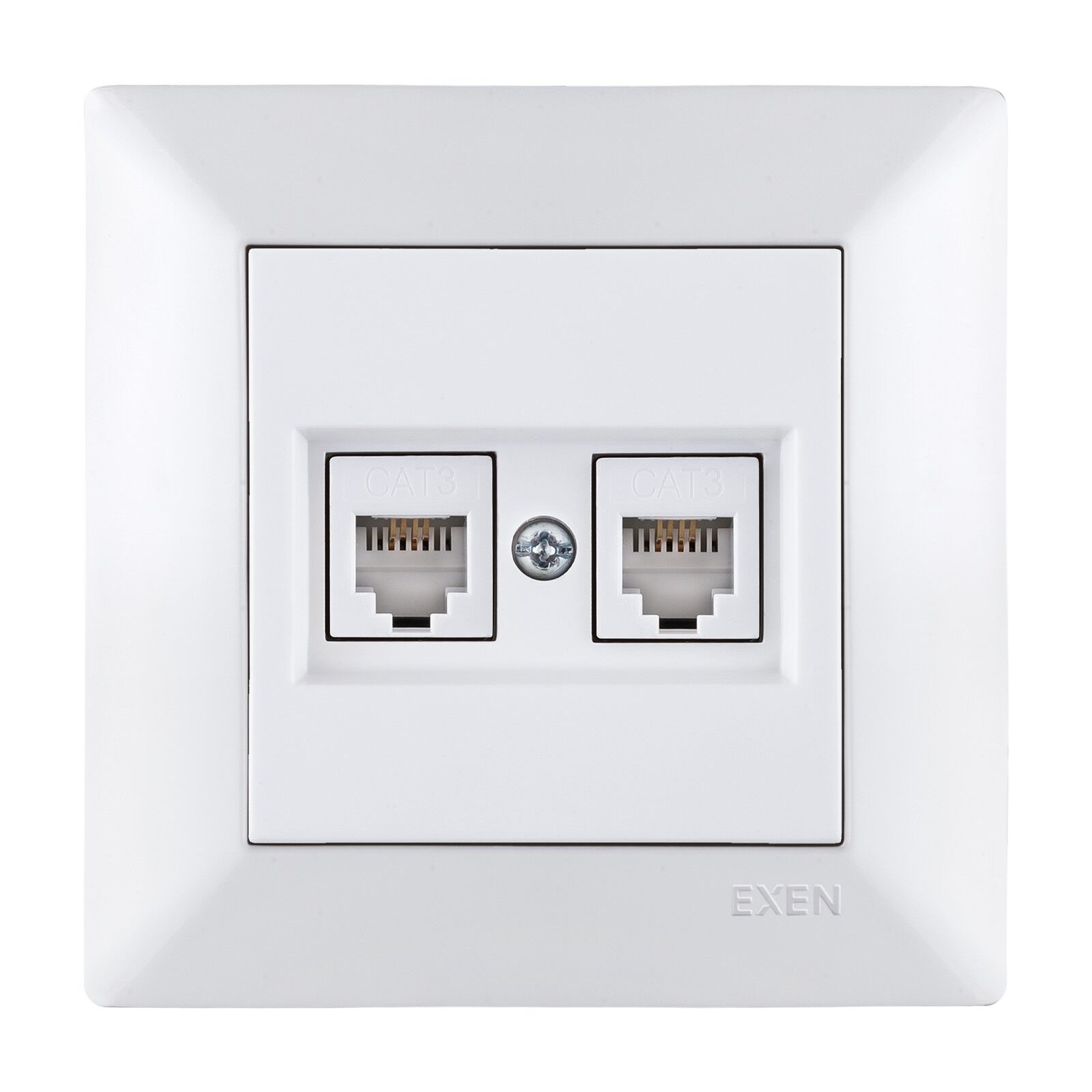 Exen Odak Beyaz Ikili Nümeris Telefon Prizi (2Xrj45 Cat3) Komple Takim