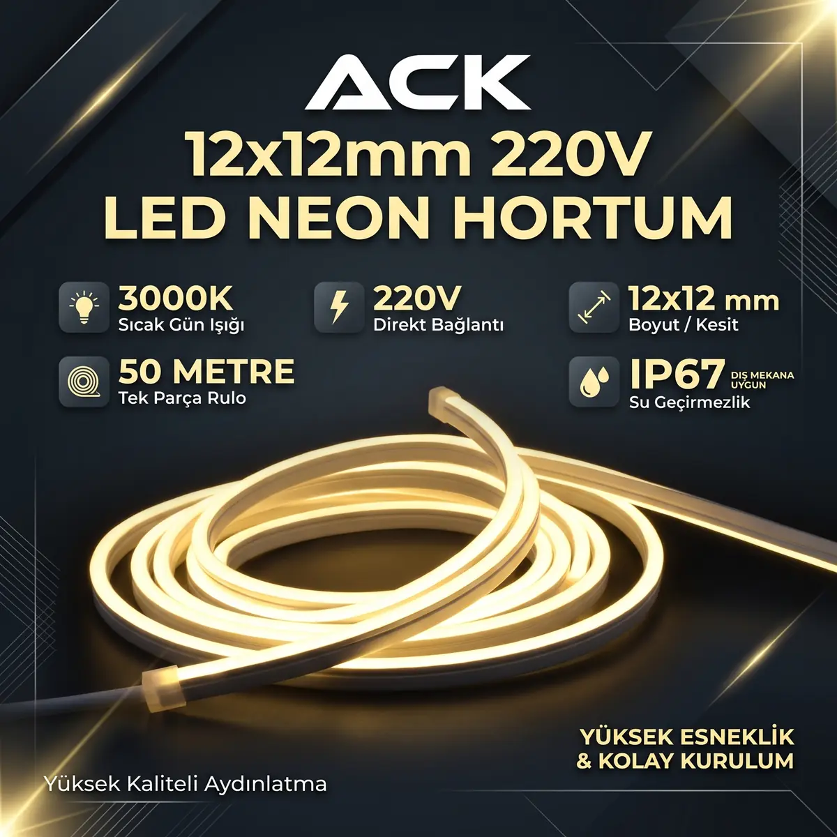 ACK AS07-00500 Neon Hortum 3000K 2835 220-240V 70Lm/W