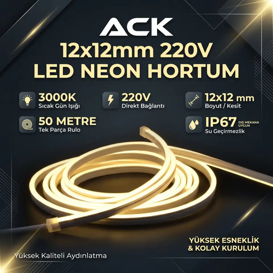ACK AS07-00500 Neon Hortum 3000K 2835 220-240V 70Lm/W