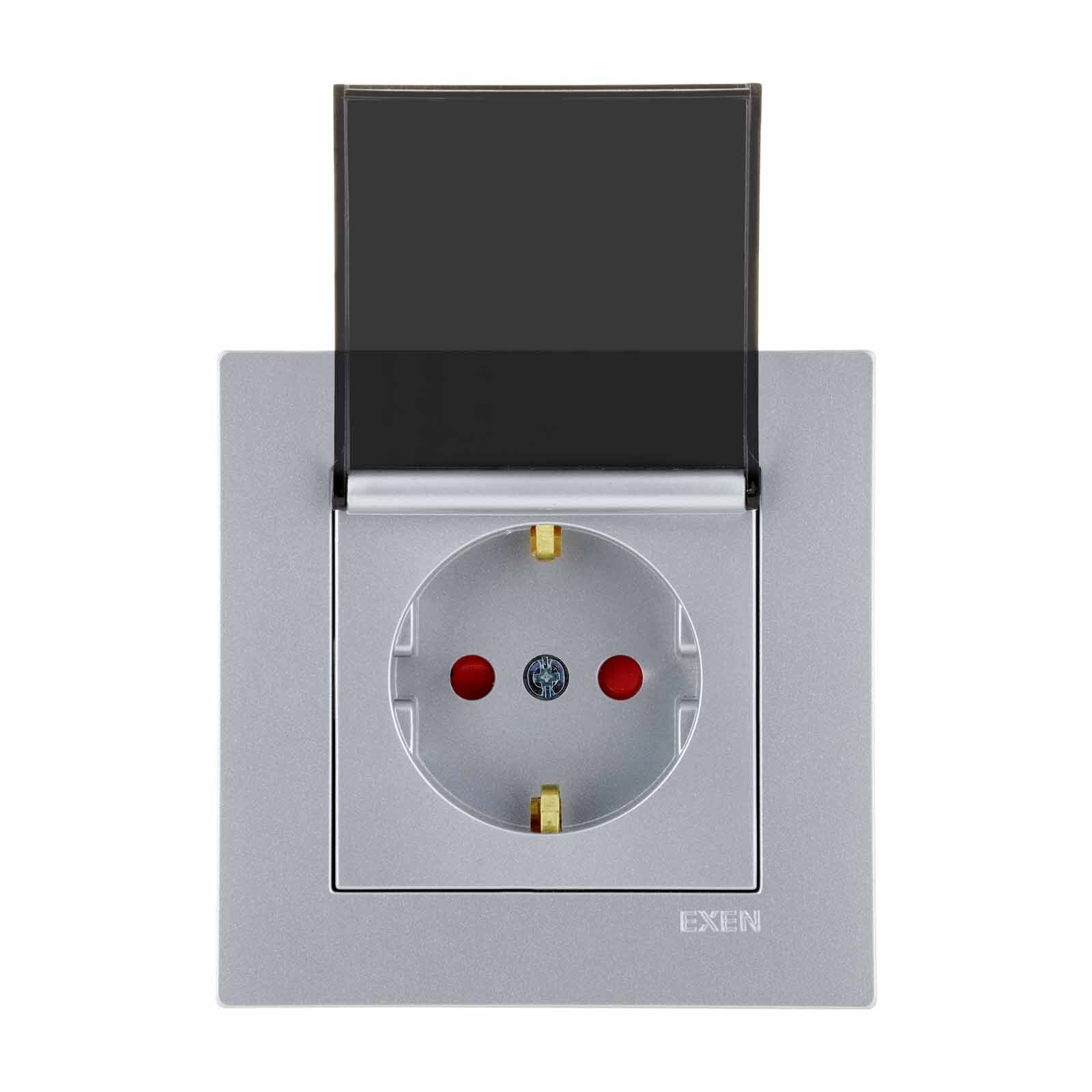 Exen Karell Gümüs Kapakli Çocuk Korumali Toprakli Priz Komple Takim