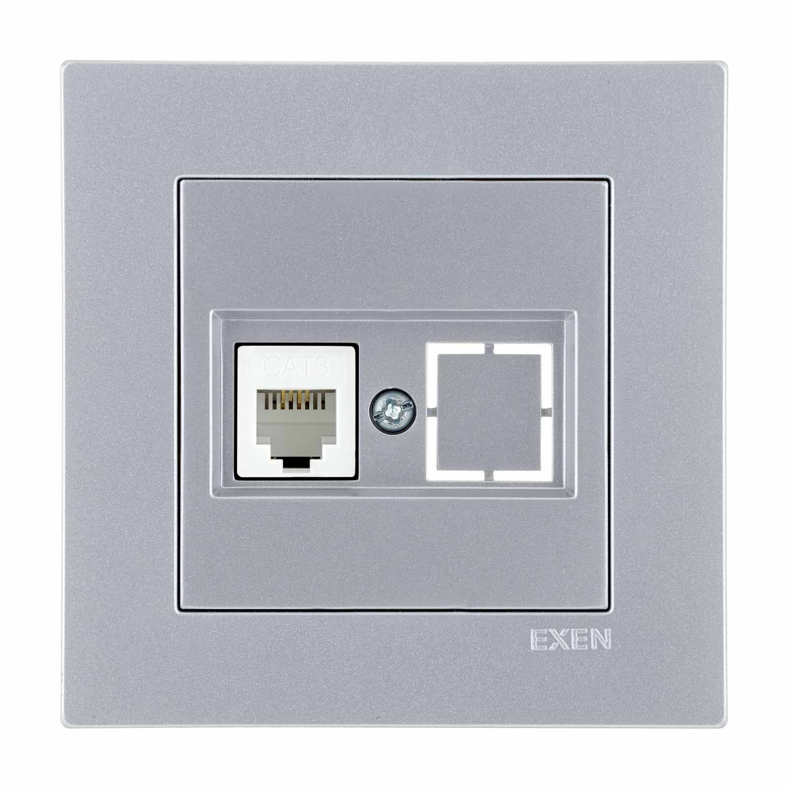 Exen Karell Gümüs Nümeris Telefon Prizi (Cat3 Kablosuz) Komple Takim