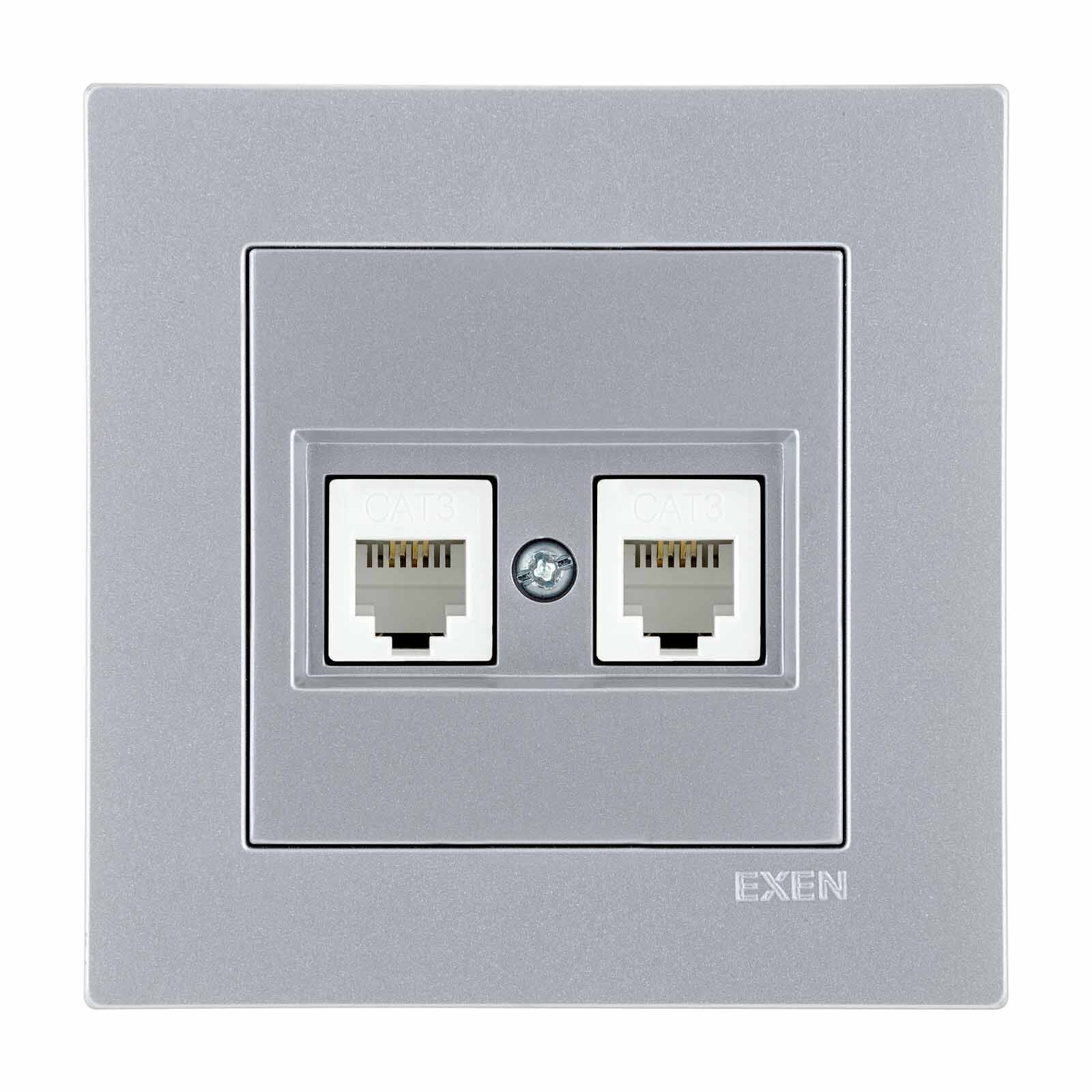 Exen Karell Gümüs Ikili Nümeris Telefon Prizi (2Xrj45 Cat3) Komple Takim