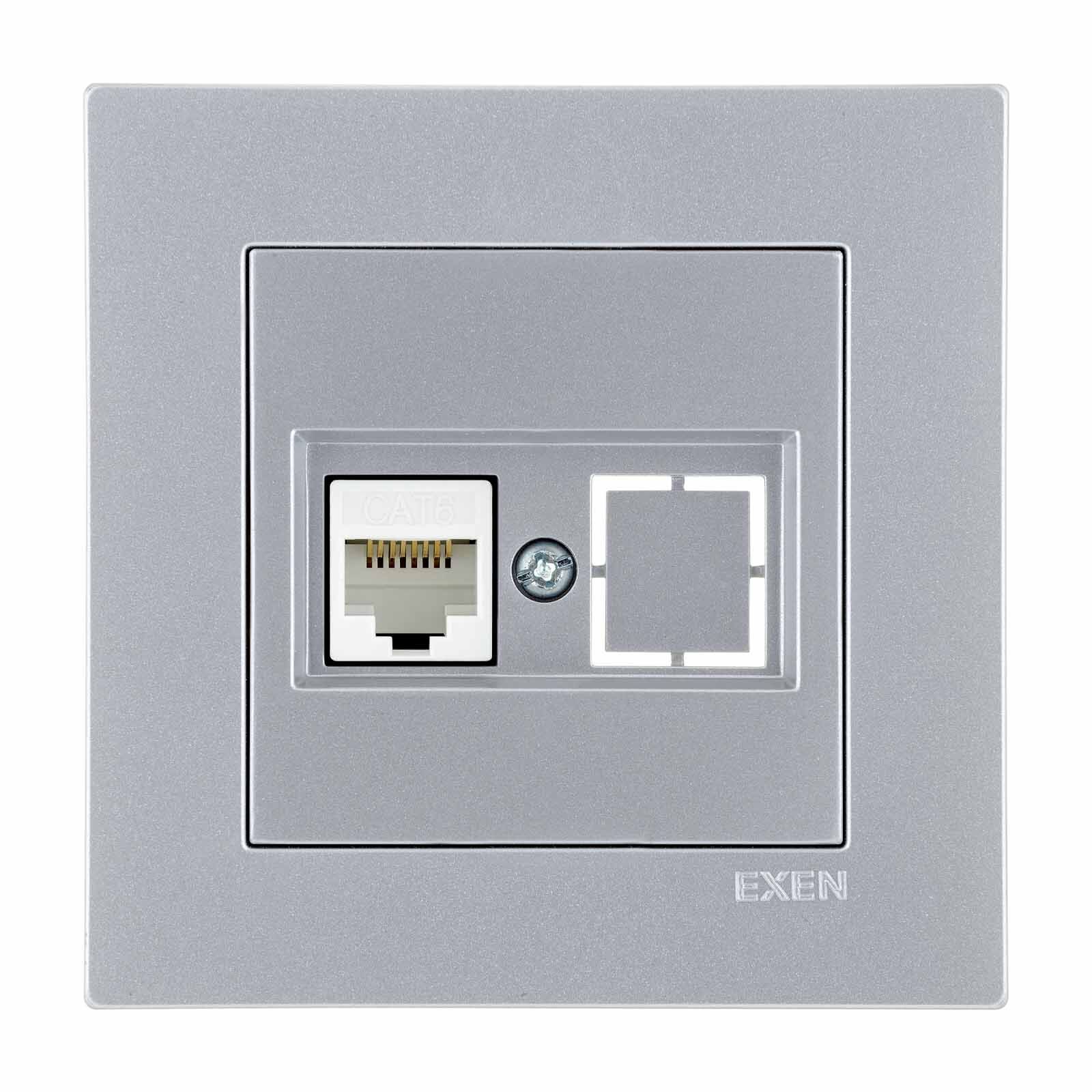 Exen Karell Gümüs Tekli Data Prizi Cat6 Komple Takim