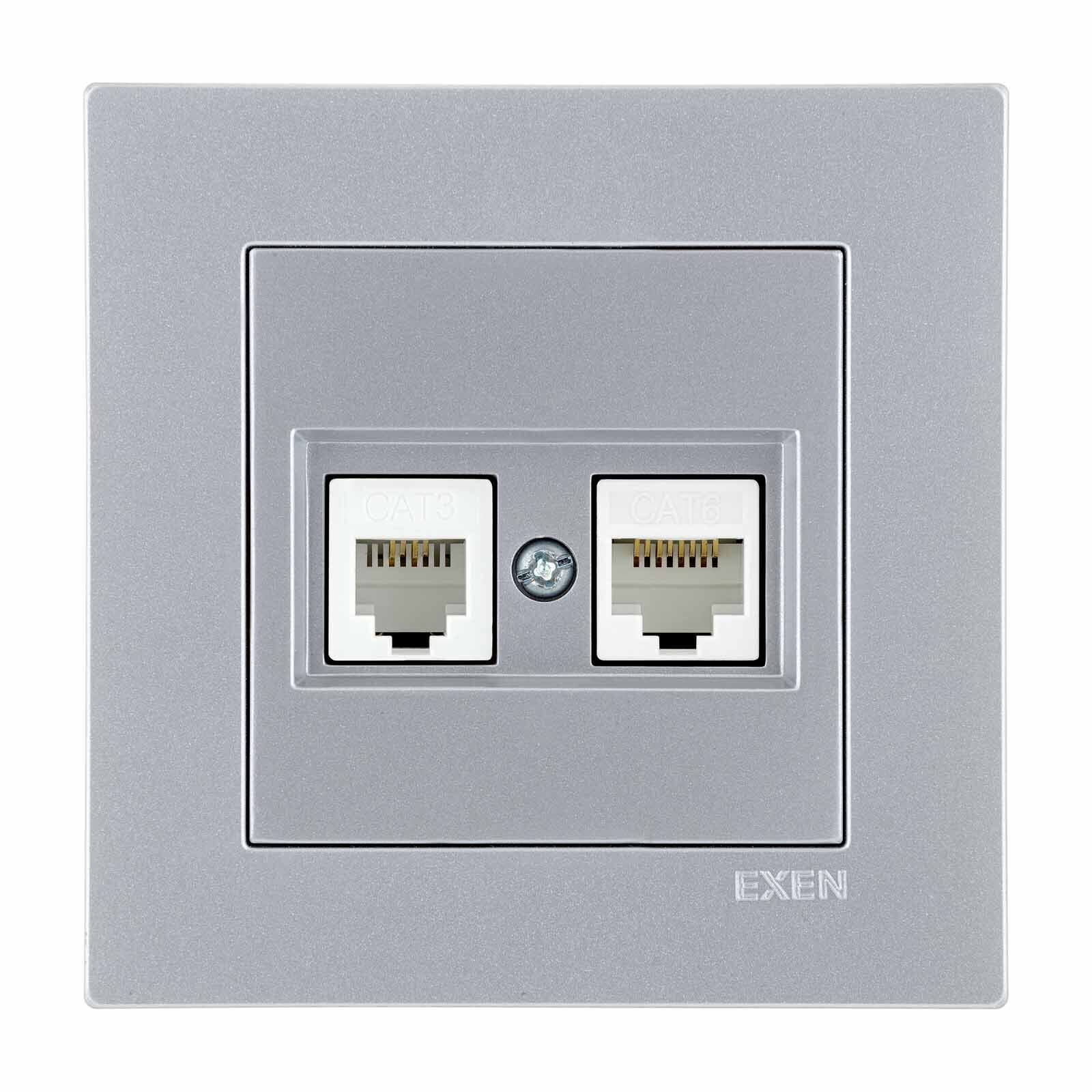 Exen Karell Gümüs Data Cat6 + Nümeris Telefon Prizi Cat3 Komple Takim