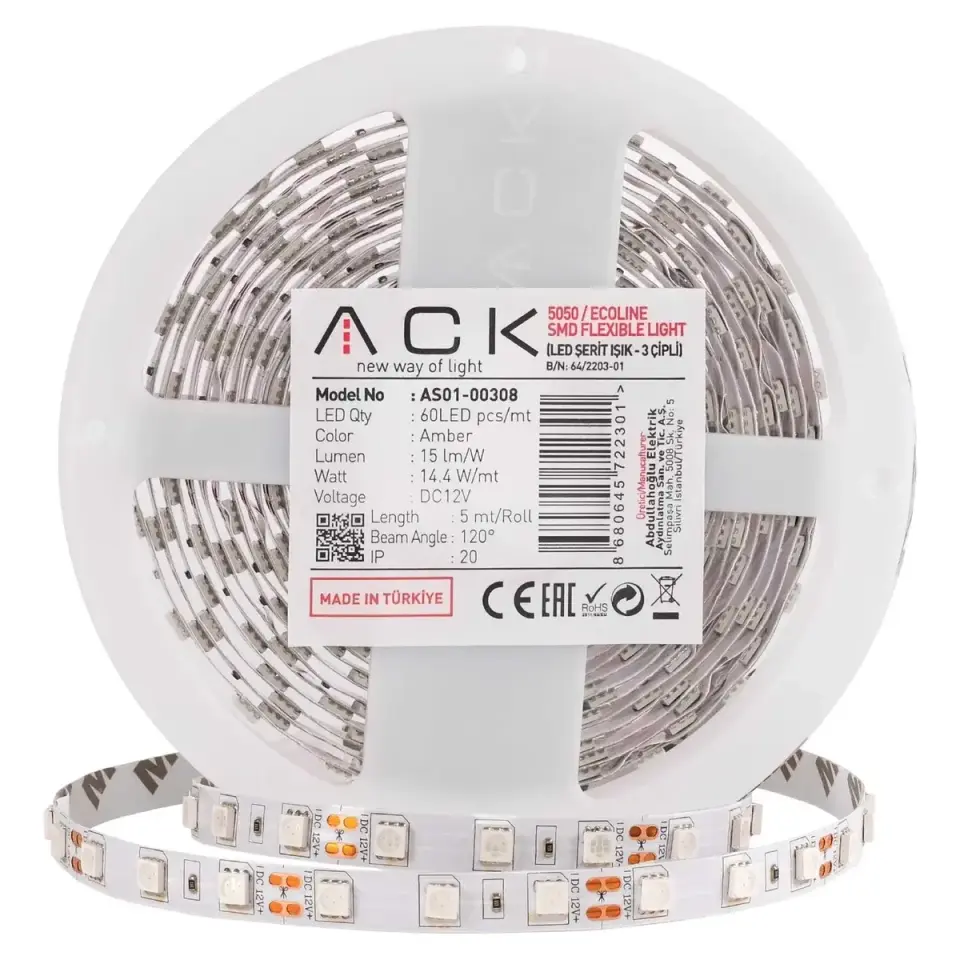 ACK Üç Çıp 4000K 60Led 12V Ip20 Serıt Led AS01-00301