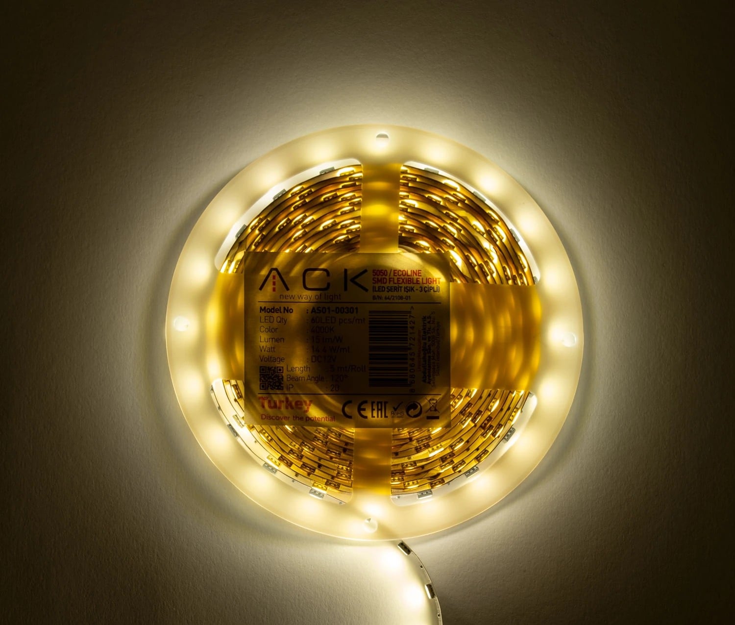 ACK Üç Çıp 4000K 60Led 12V Ip20 Serıt Led AS01-00301
