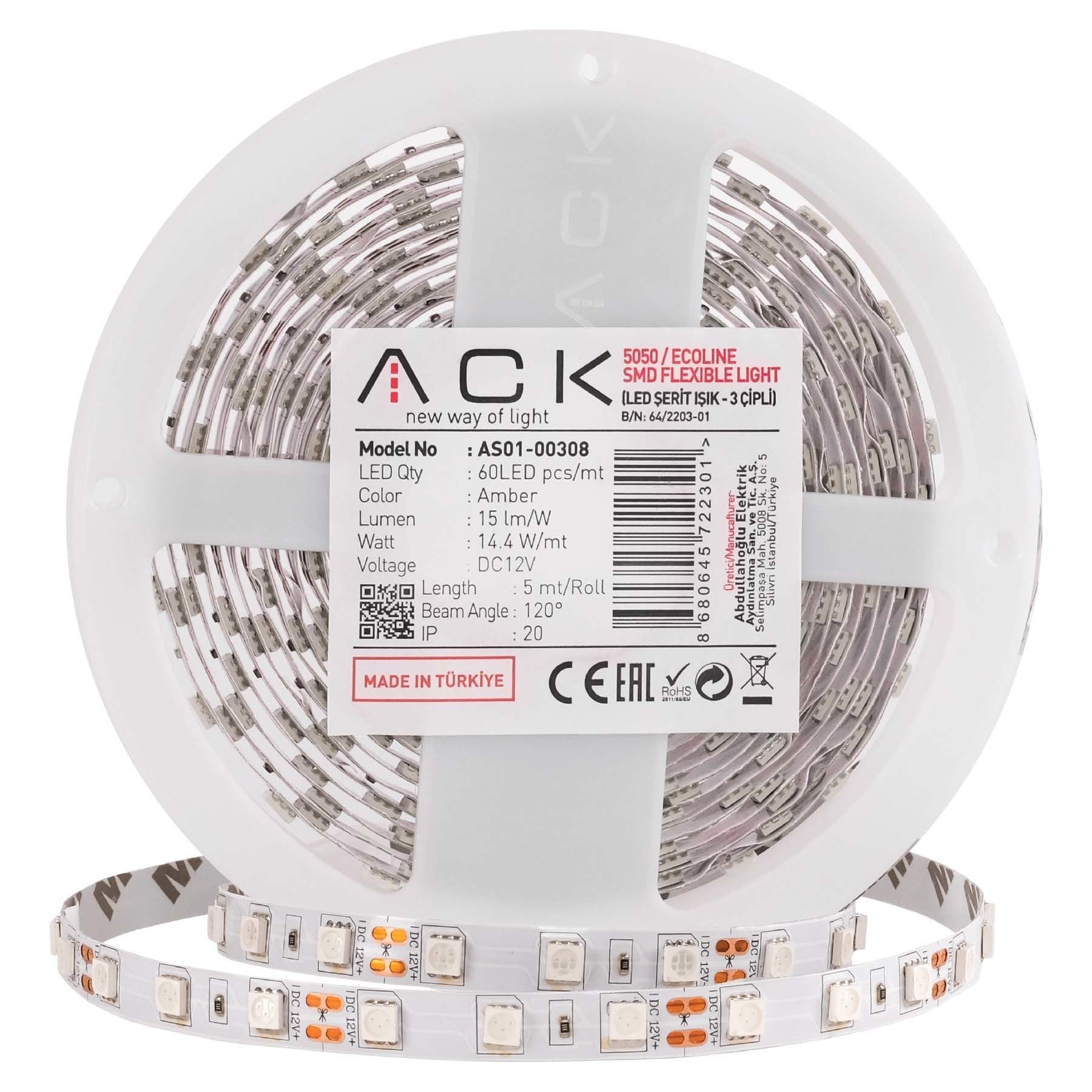 ACK Üç Çıp Kırmızı 60Led 12V Ip20 Serıt Led AS01-00304
