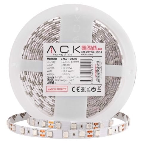 ACK Üç Çıp Kırmızı 60Led 12V Ip20 Serıt Led AS01-00304