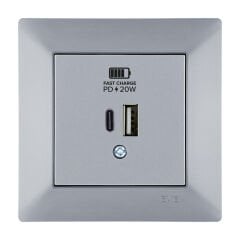 Exen Odak Gümüs 2X Usb Sarj Prizi Type-C + Type-A Komple Takim