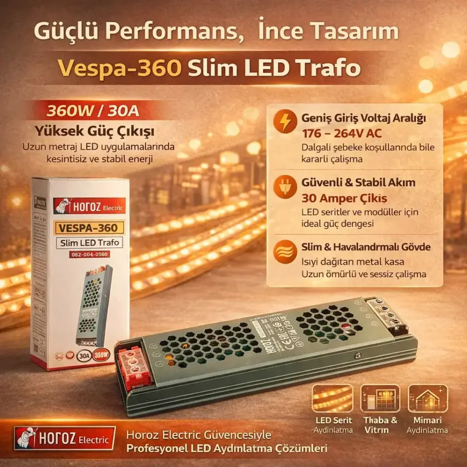 Horoz 082-004-0360 Vespa-360 360W 176-264V 30A Slim Led Trafo
