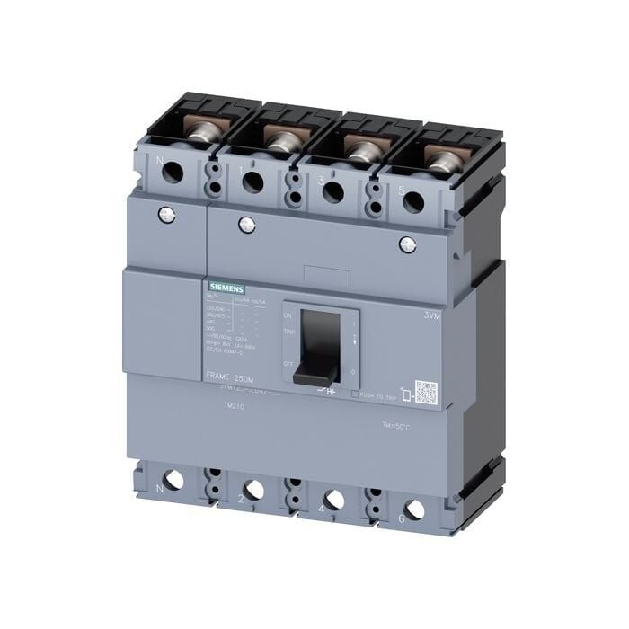 Siemens Sentron 3Vm Kompakt Tip Termik Manyetik Güç Şalteri; 3Vm1; 36Ka; 200A; Sabit Termik; Sabit Manyetik; 4 Kutuplu 3VM1220-4ED42-0AA0