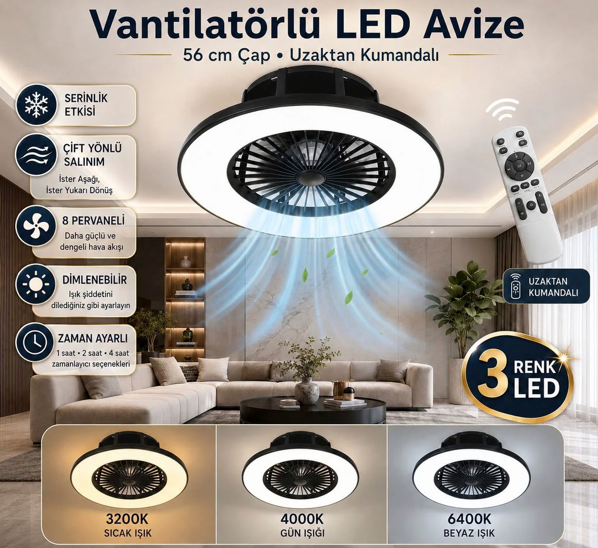 Cata Ct-3011 Yildiz Led Tavan Vantilatör