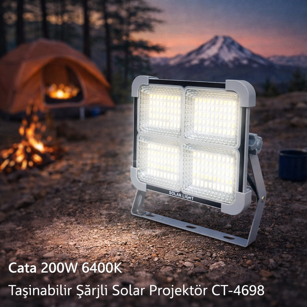 Cata 200W 6400K Taşınabilir Şarjlı Solar Projektör CT-4698