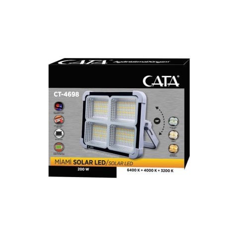 Cata 200W 6400K Taşınabilir Şarjlı Solar Projektör CT-4698