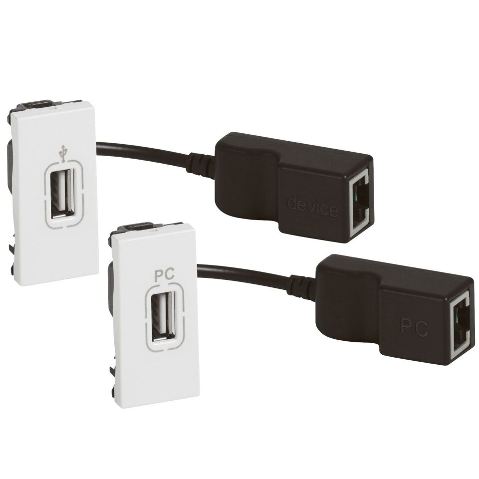 Legrand  USB Data Prizi, Uzun Mesafelerde Kullanım İçin (maks. 30m), Verici ve Alıcı Olmak Üzere İki Adettir, 1M, Beyaz LEG-078748