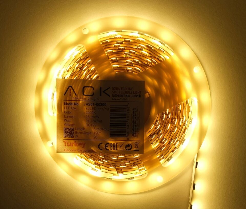 ACK 2835 3000K 12V Şerit Led 120 Led/Metre AS01-02500