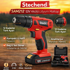 Sx Sam212 12V Stechend Akülü Lityum Matkap