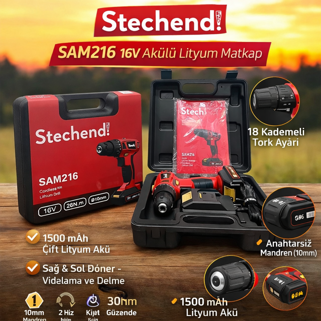 Sx Sam216 16V Stechend Akülü Lityum Matkap