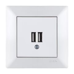 Exen Odak Beyaz 2X Usb Sarj Prizi Komple Takim