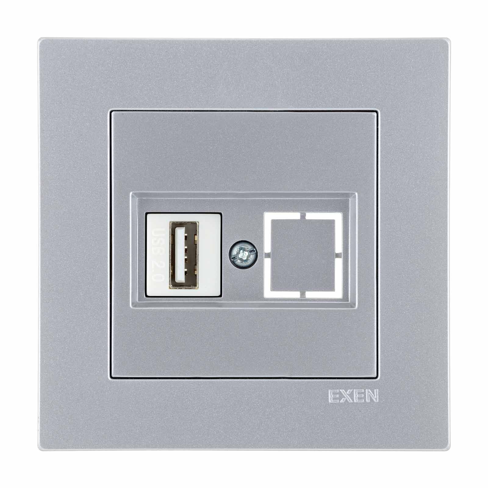 Exen Karell Gümüs Usb Prizi Jakli (Sarj Edemez) Komple Takim