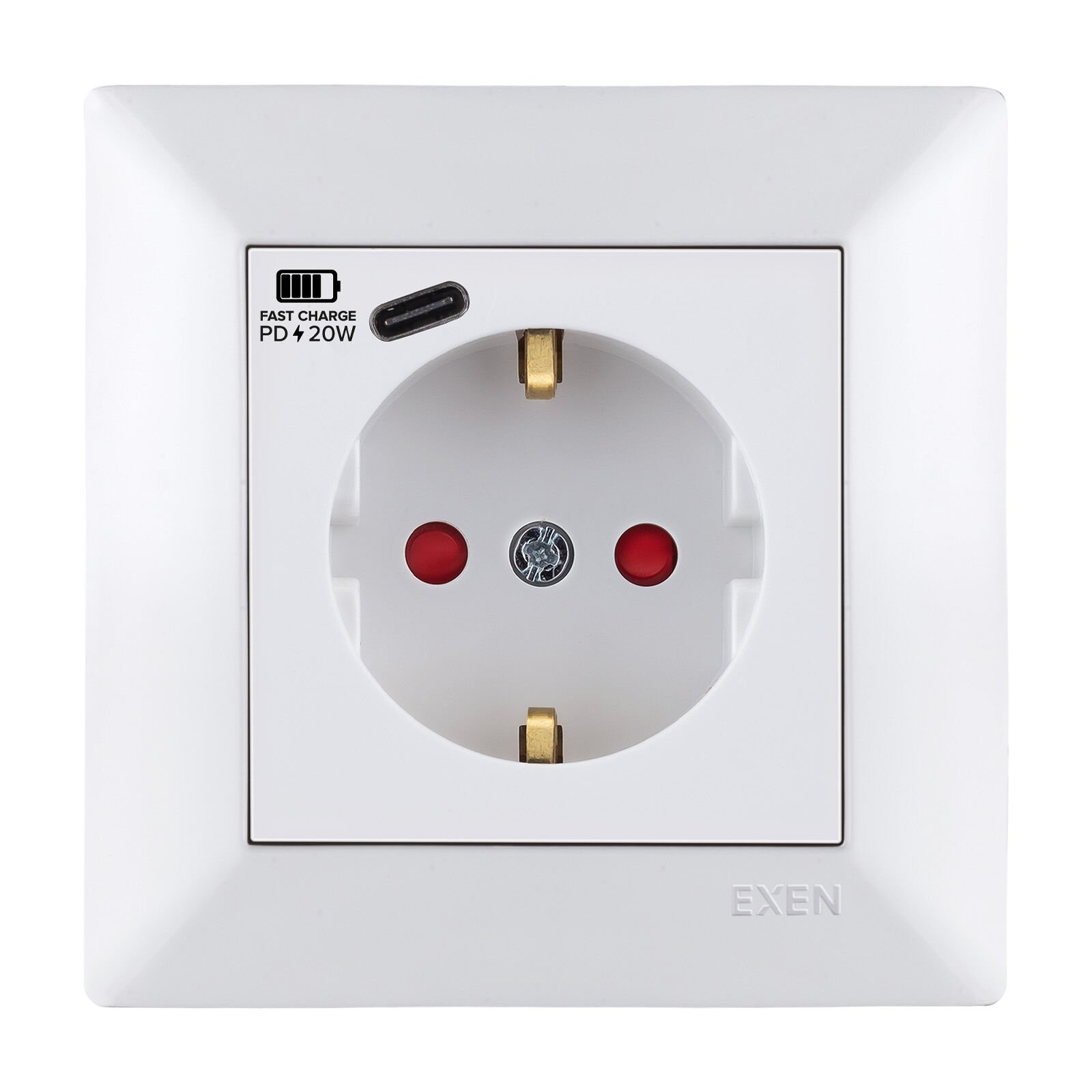 Exen Odak Beyaz Toprakli Priz + Type-C Komple Takim