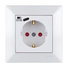 Exen Odak Beyaz Toprakli Priz + Type-C Komple Takim