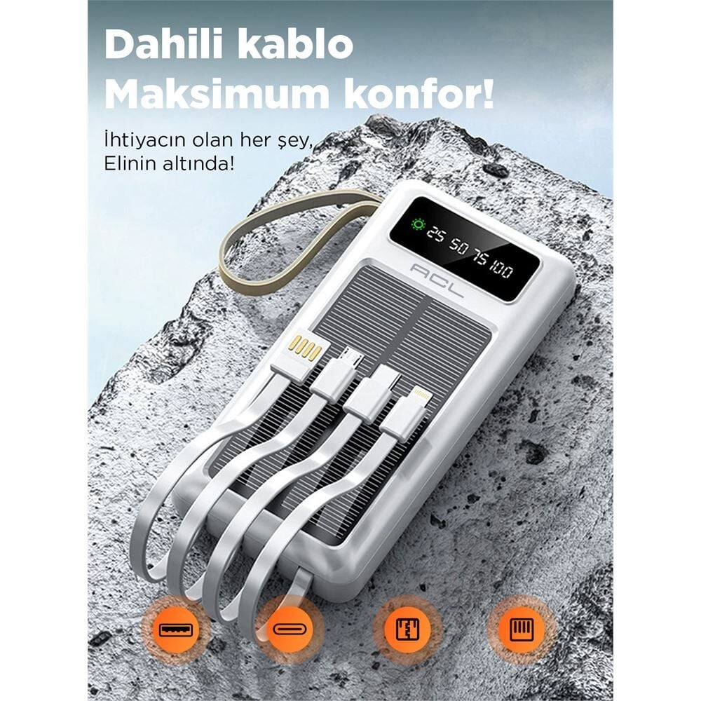 Acl Usb-C, Micro Usb-C, Lightning 20000 mAh Solar Powerbank