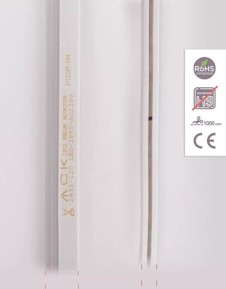 ACK  Led Neon Hortum 2835-120Led/1M-7,5W, 220V,  3000K, Ip65, 9X16Mm Led Neon Hortum AS03-00500