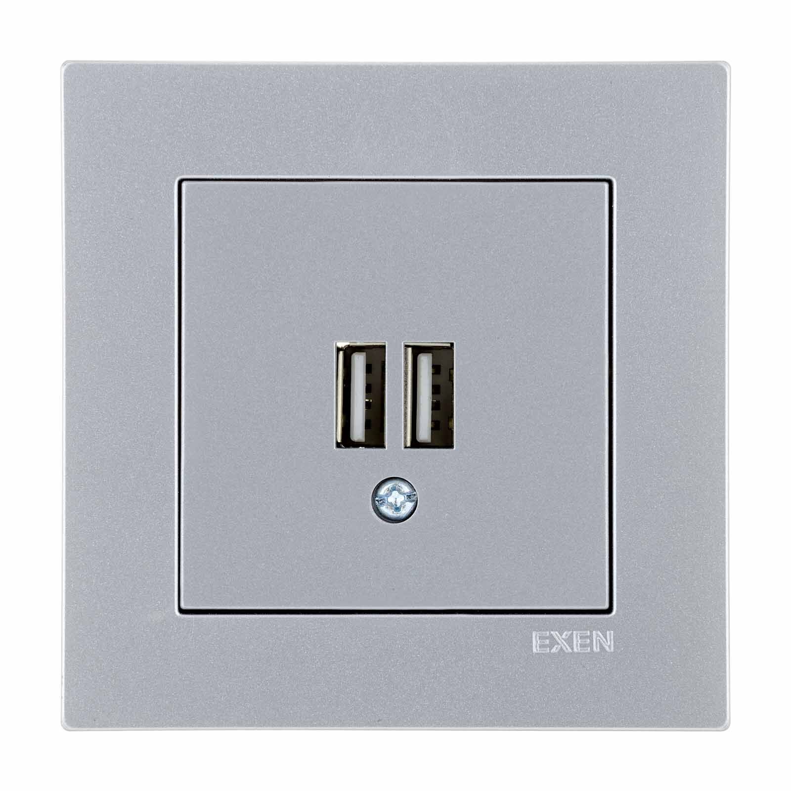 Exen Karell Gümüs 2X Usb Sarj Prizi Komple Takim