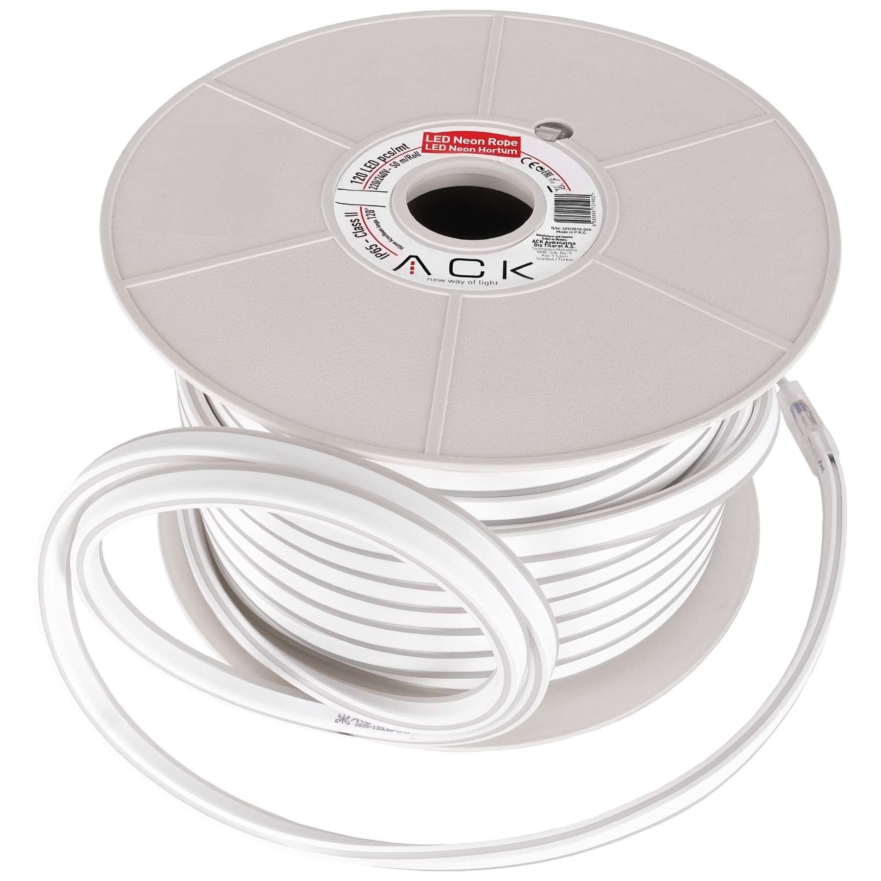 ACK  Led Neon Hortum 2835-120Led/1M-7,5W, 220V,  6500K, Ip65,  9X16Mm Led Neon Hortum AS03-00503